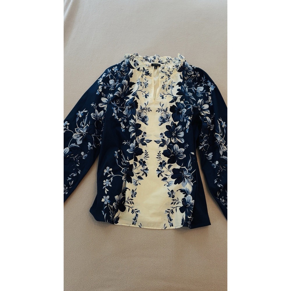 Talbots Women's Blue & White Tunic with Long Sleeves NWOT 100% Cotton BOHO Flowy